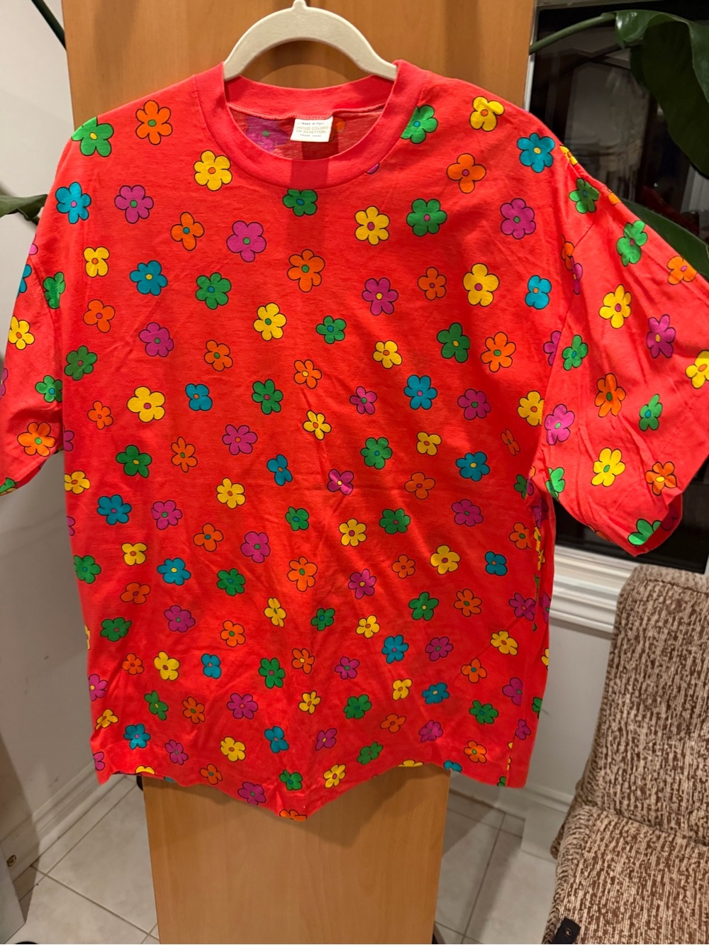 United Colors of Benetton Red Tee with Multicolored Floral Print
